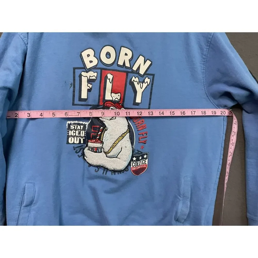 Born Fly Hoodie Youth XL 18-20 Blue Polar‎ Bear Graphic Stay Iced Out Pullover